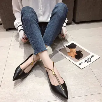 

Pointed-toe women's shoes 2020 new fashion flat shoes shallow mouth scoop shoes net red wild zipper women's leather shoes