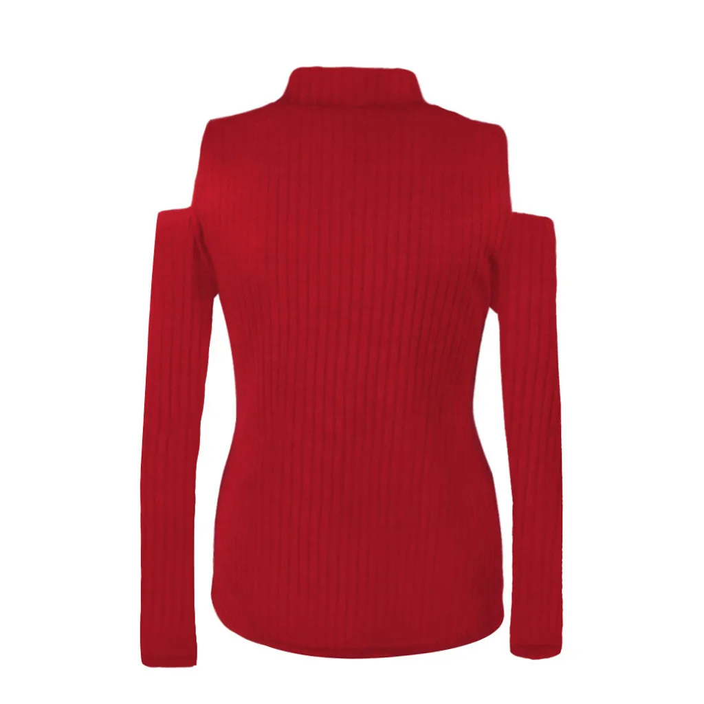 Женские блузки, сексуальные топы с открытыми плечами, Повседневная водолазка, вязаный Топ, джемпер, пуловер с принтом, рубашка с длинным рукавом, Blusas Camisas Mujer