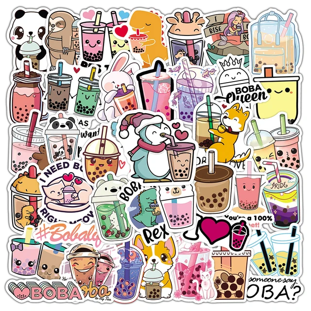50PCS Cute Drink Anime Stickers Aesthetic Kawaii Laptop Guitar Luggage Fridge Phone Graffiti Sticker Decal Kid Classic Toys Drink 50PCS