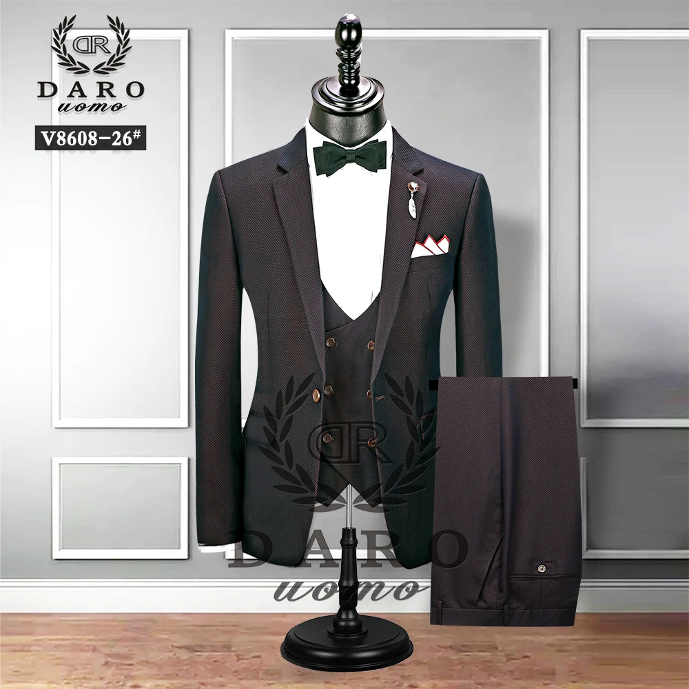 2023 New Men's Fashion Boutique Plaid Wedding Dress Suit Three-piece Male Formal Business Casual Suits DR8608 3