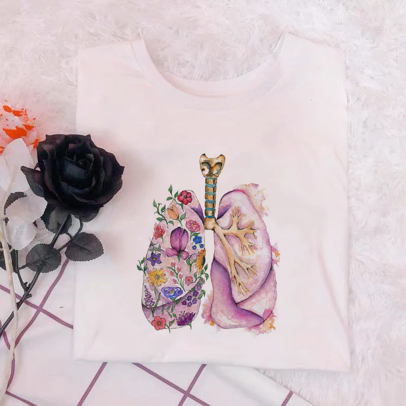 Женская футболка в стиле Харадзюку с изображением сердца и аппарата легких