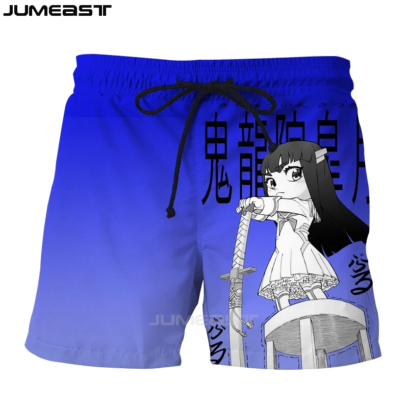 Бренд Jumeast мужские/женские шорты с 3D принтом аниме Kill La Kill, летние быстросохнущие пляжные повседневные спортивные штаны, короткие штаны