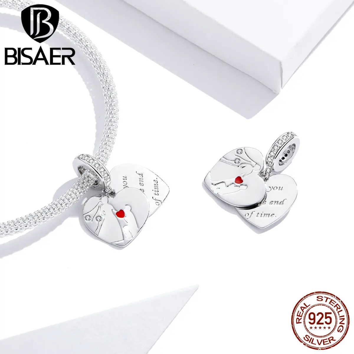 Двухслойные подвески в форме сердца BISAER 925 пробы Silver предлагают Свадебные бусины
