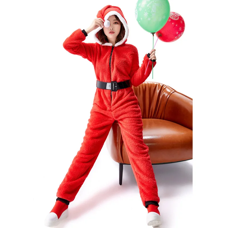 

Christmas red Santa Claus cosplay clothing parents and children home loose style casual long-sleeved conjoined clothes