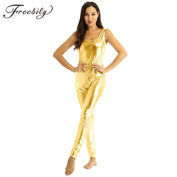 

Adult Sleeveless Shiny Metallic Ballet Dance Bodysuit Professional Gymnastics Leotard Jumpsuit Sports Unitard Women Dancewear