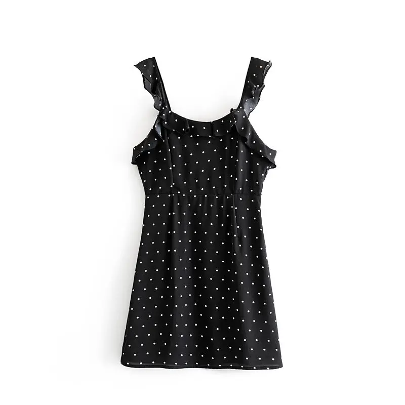 

Europe And America 2019 Summer New Style Slim Fit Slimming Versatile Black Polkadot Printed Hollow out Bandage Cloth Sleeveless