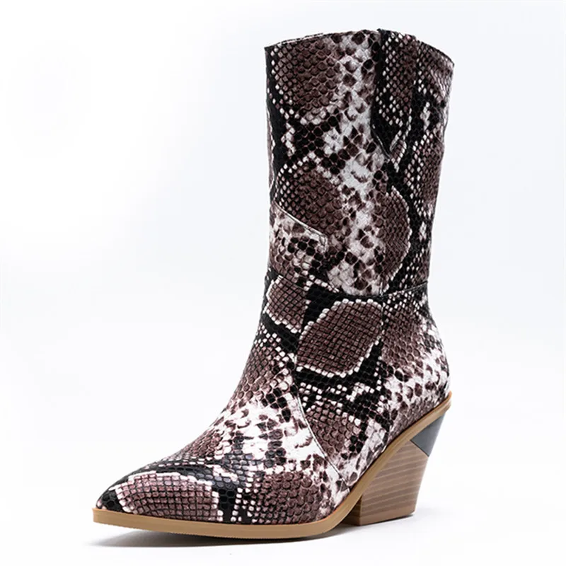 snake brown short MORAZORA/10 цветов; горячая распродажа; женские ботинки высокого качества; сезон осень-зима; женские ковбойские ботильоны в европейском стиле; - Цвет: snake brown short