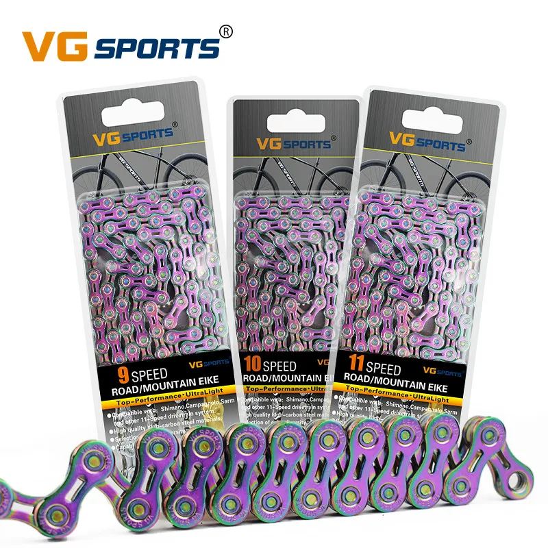 VG Sports 9/10/11 Speed Road Bicycle Chain Half/Full Hollow Dazzle Mountain Bike Chains 116 Quick Links MTB Cycling Parts | Спорт и