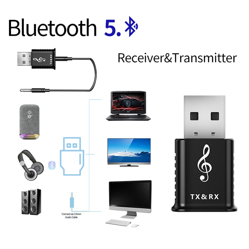2 в 1 Мини 3,5 мм Aux Bluetooth 5,0 передатчик приемник стерео беспроводной Bluetooth адаптер для автомобиля Аудио ТВ ПК колонки