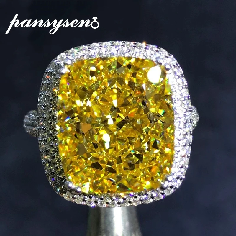 

PANSYSEN 100% 925 Sterling Silver Radiant Cut 8ct 3EX VVS Citrine Sapphire Created Moissanite Gemstone Wedding Engagement Ring