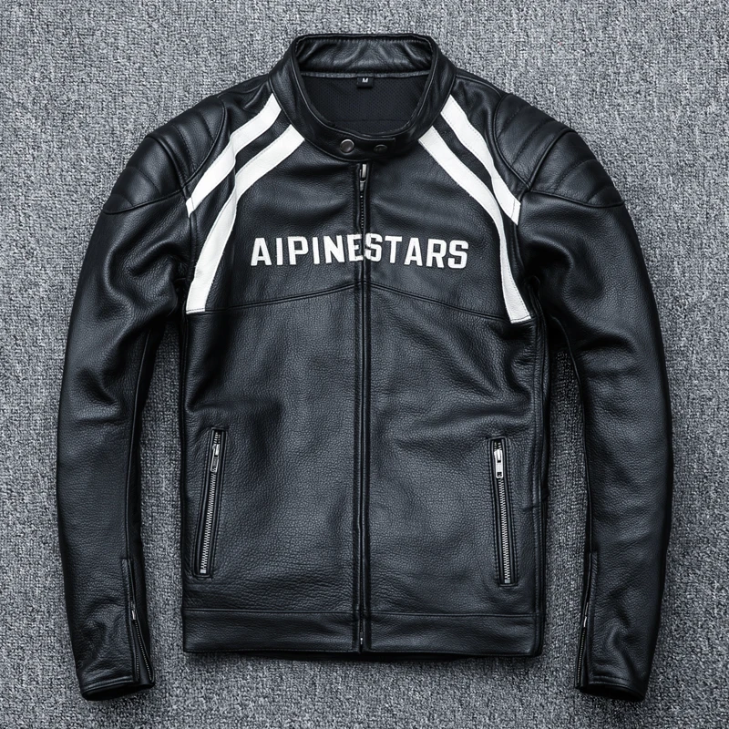 suit Men's racing professional Motorcycle letters stand collar cow biaker jacket men moto leather coat Protective gear | Мужская