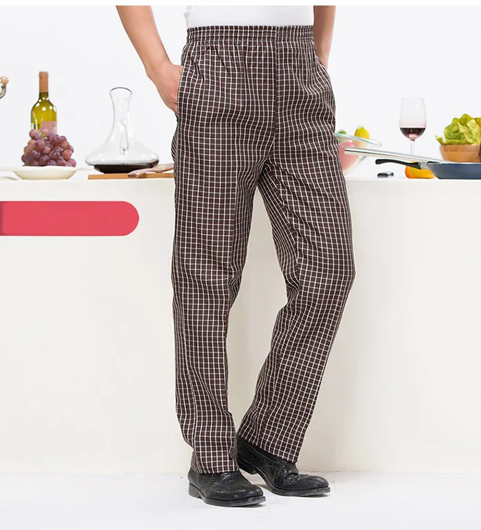 Новая мужская униформа для ресторана, брюки, кухонные брюки, женские брюки шеф-повара, эластичные брюки для еды, рабочие штаны шеф-повара в клетку