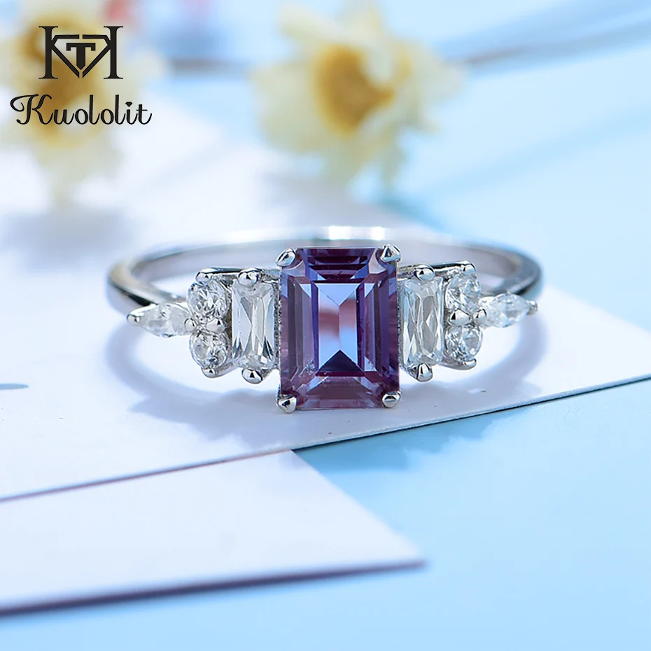 Женское кольцо с Александритом kuolit 1.2ct серебряное из твердого 925 пробы изумрудом
