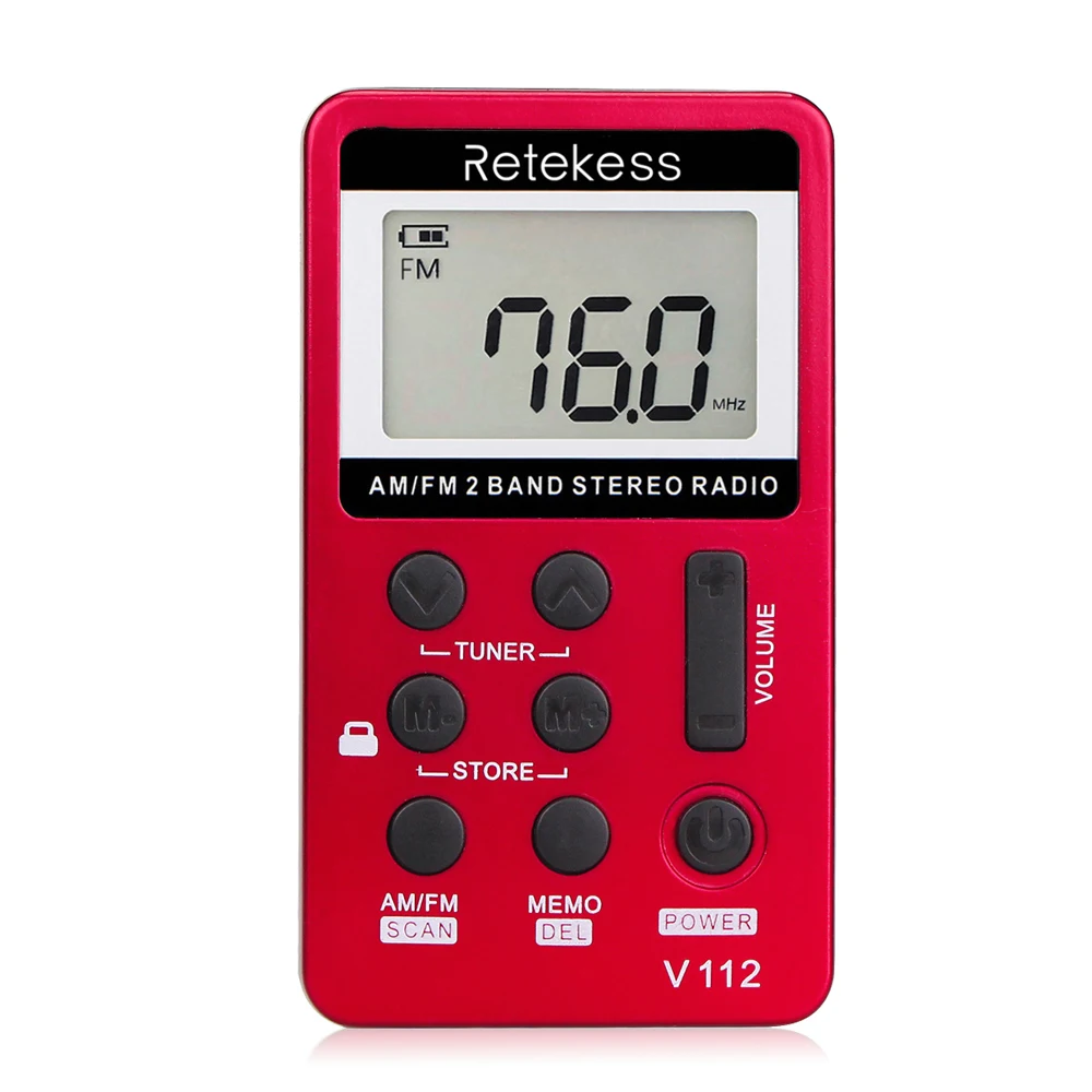 Retekess V-112, новое AM/FM стерео радио, портативное цифровое тюнинговое радио, мини приемник, уличное радио с наушниками, ремешок, перезаряжаемый