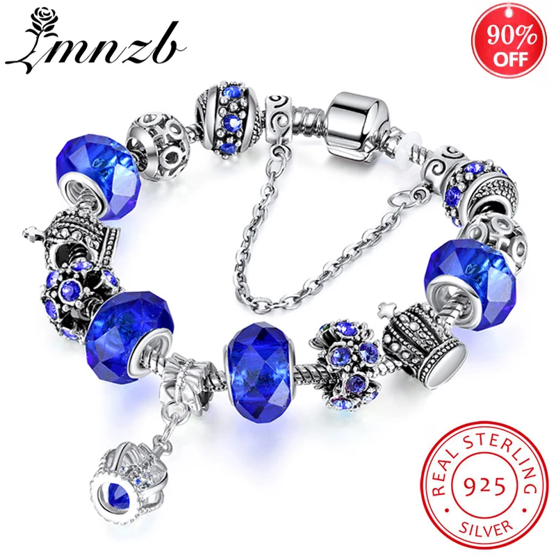 

90% OFF! Original Authentic 925 Silver Crown Pendant Charm Bracelets European Style Crystal Beads Bracelet For Women Jewelry