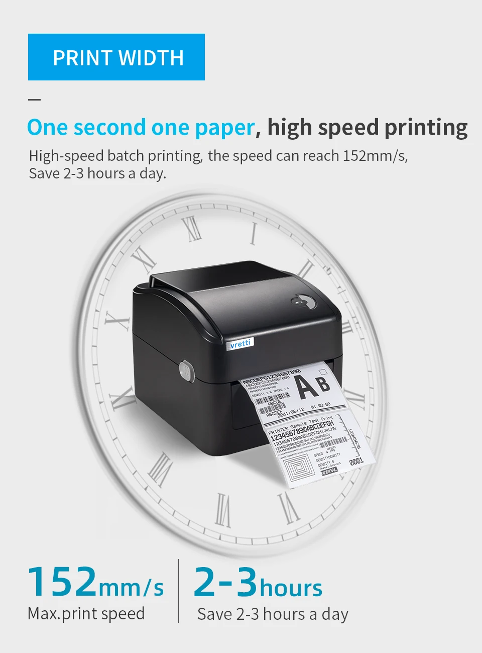 Vretti 420B Wireless Bluetooth Shipping Label Printer 4*6 Thermal Printer Express Black White Barcode Printer Label Holder POS