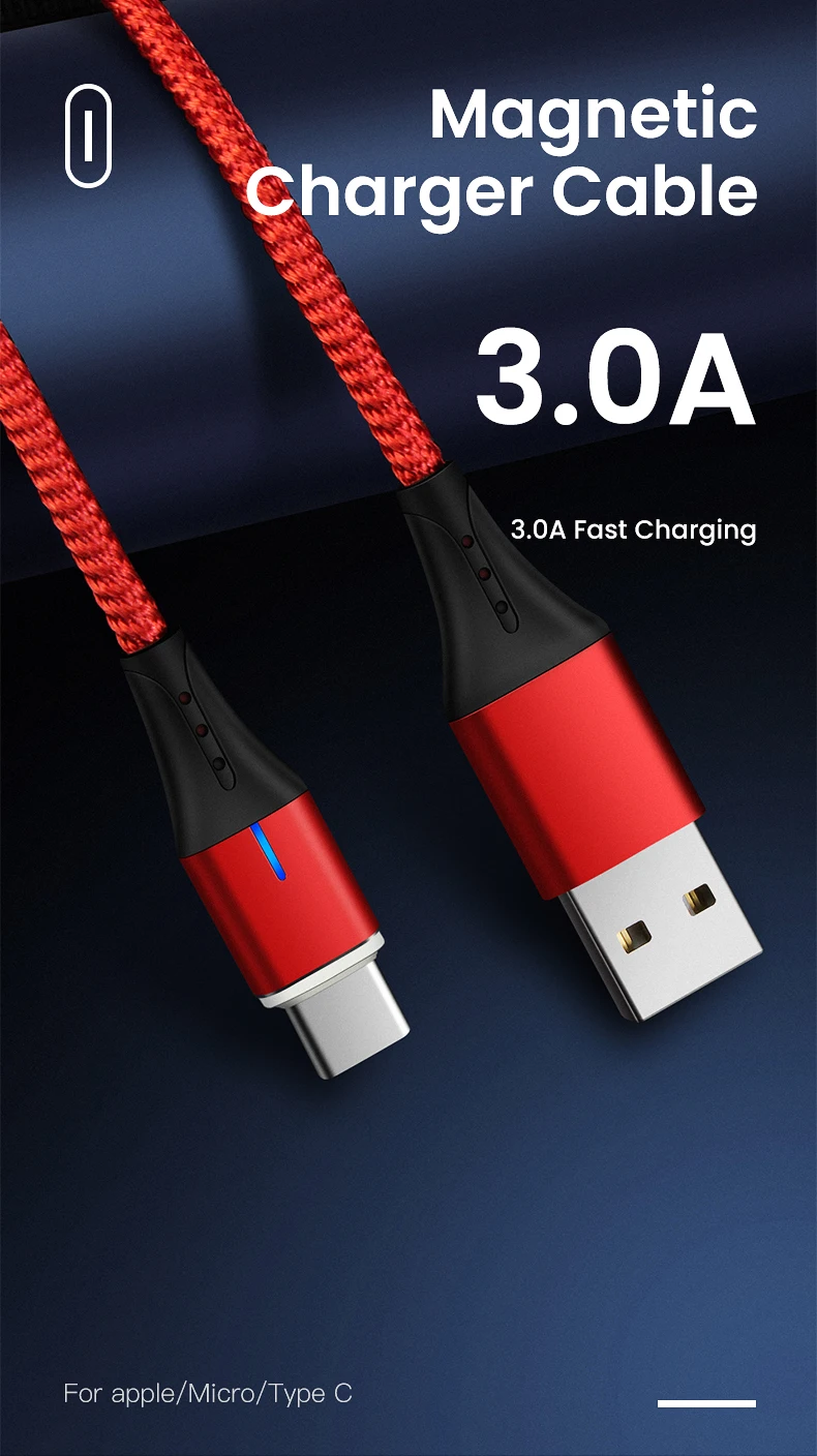 IONCT 3A Быстрая зарядка USB-C Магнитный кабель для Xiaomi 5 samsung Android мобильный телефон шнур провод магнит Зарядное устройство usb Тип C кабель