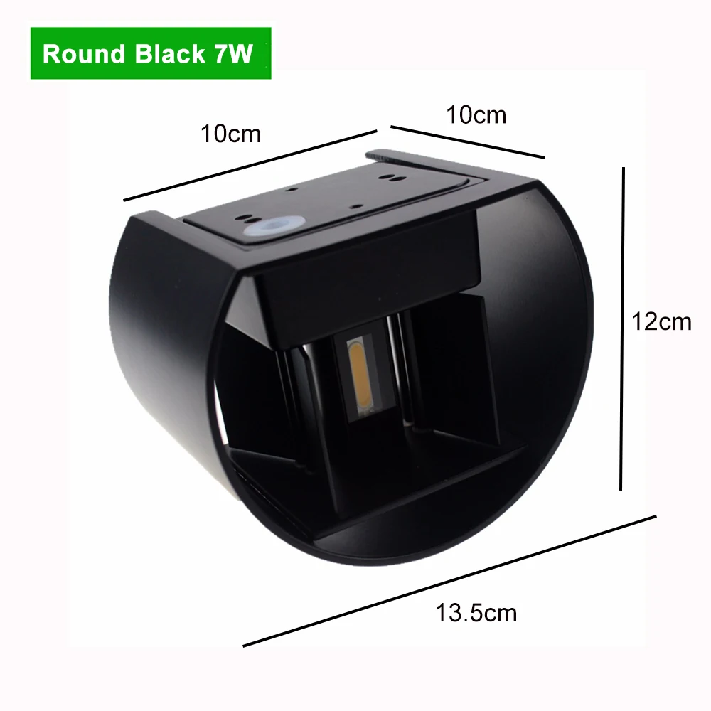 Round Black 7W Открытый водонепроницаемый IP65 Настенный светильник 7 Вт/10 Вт крыльцо Светильник AC90-260V садовый светильник украшение датчик движения Ночной Настенный светильник ZBW0002 - Испускаемый цвет: Round Black 7W