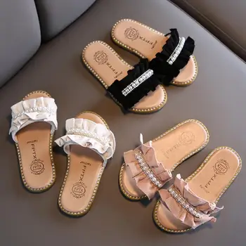 

Fashion New Summer Children flip flops Shoes Boys Girls Slippers sandals Beaded pearl Slippers Beach girls sandals Size 21-30