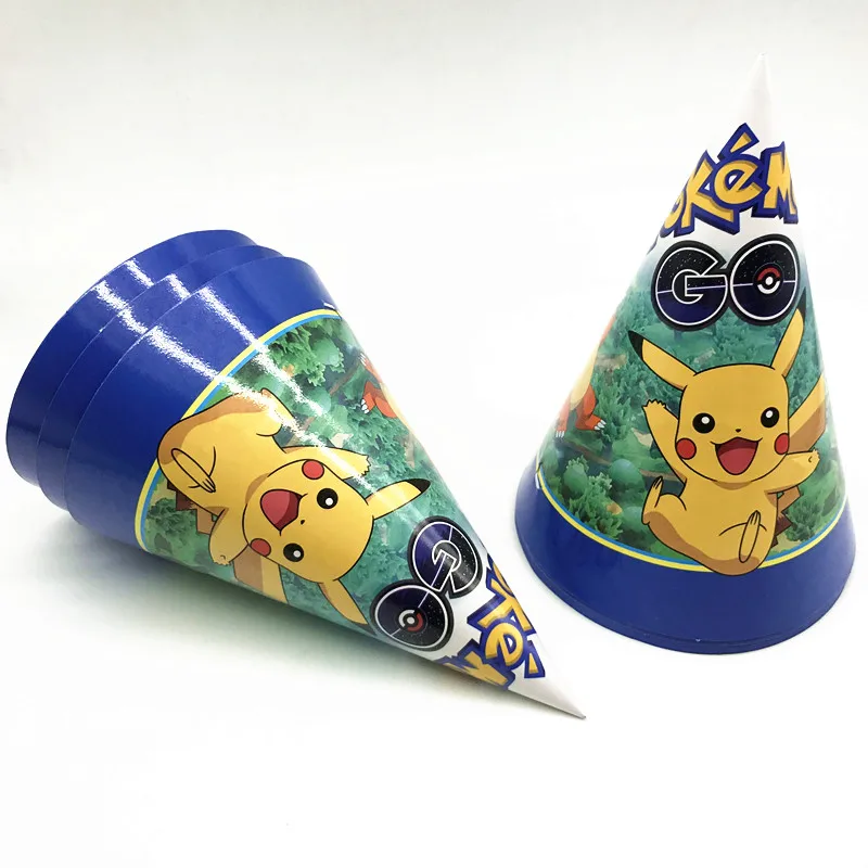 hats-6pcs Покемон го тема Дети мальчик прекрасный день рождения пакет события вечерние Пикачу Милые Чашки пластины маска ребенок душ одноразовые столовые приборы - Цвет: hats-6pcs