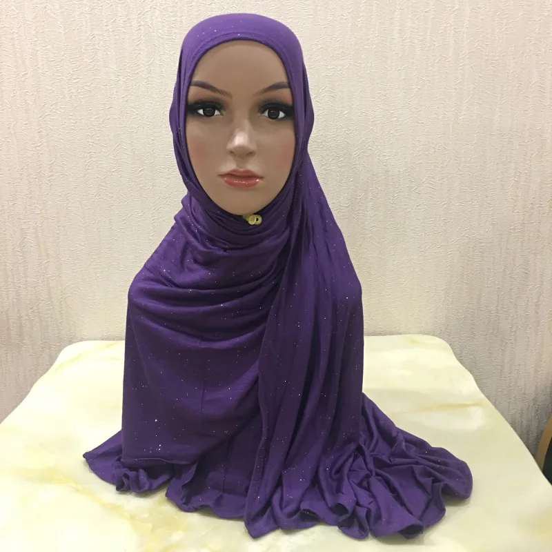 Мусульманские, однотонные хиджабы Блестящий шарф из хлопкового трикотажа женские головные уборы женские тюрбан хиджабы мусульманская вуаль стрейч-бандана