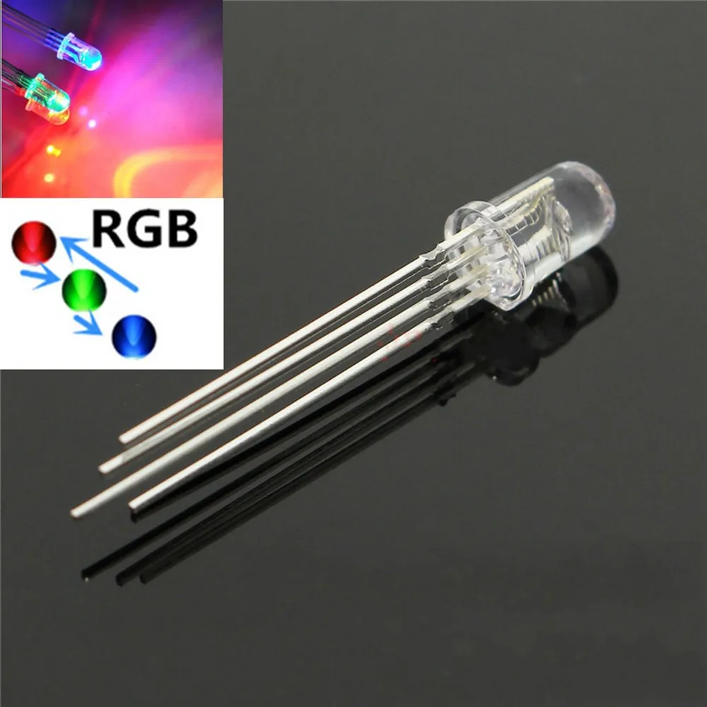 Vibrant 1000-Piece 5mm RGB LED Kit - Common Cathode/Anode, Four Feet, Transparent Highlight, F5 Diode for Colorful Illumination Description Image.This Product Can Be Found With The Tag Names EL Products, Electronic Components Supplies, Fullcolor led