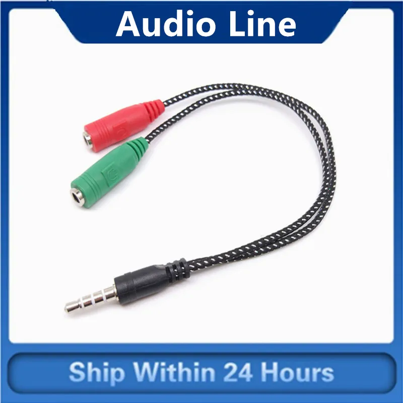 

New 1PC 2 In 1 Cable Adapter Splitter 3.5mm Audio Earphone Headset To 2 Female Jack Headphone Mic Audio Cable For Tablet PC