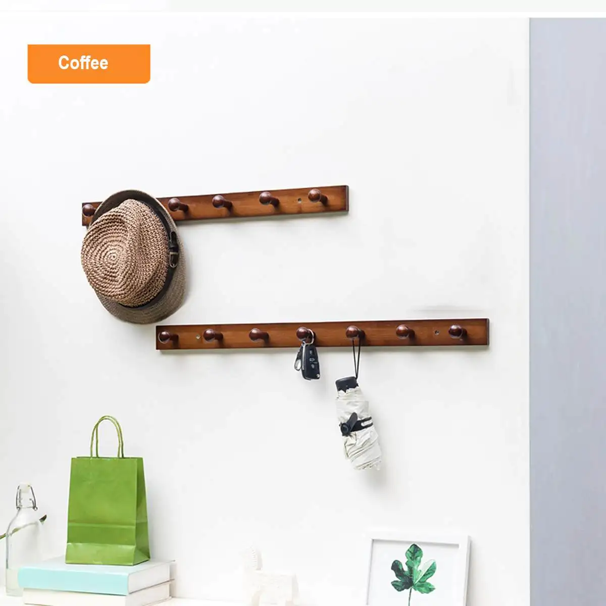 

6/8 Hooks Wall Mounted Bamboo Coats Rack Key Hanger Rail Hanger Hook Clothes Hats Towel Rack Shelf Home Storage Hook
