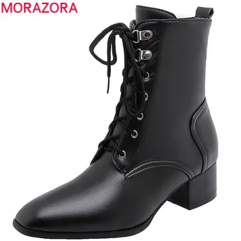 

MORAZORA 2020 new arrival women ankle boots lace up square toe simple autumn winter boots fashion punk casual shoes female