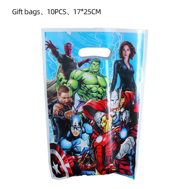 The Avengers Design Boys Birthday Party Decorations Balloon Paper Cups Plates Baby Shower Disposable Tableware Supplies gift bags 10pcs