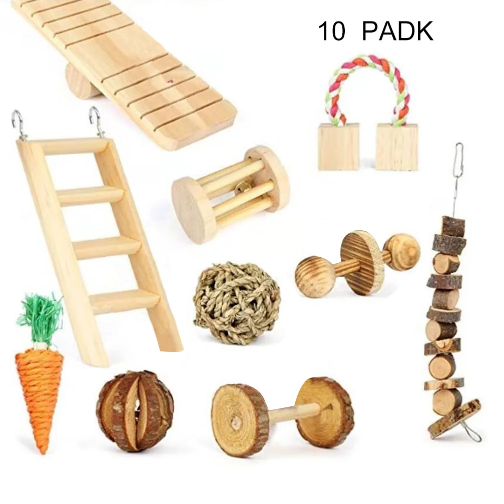 10Pcs Wood Carrot Climbing Ladder Guinea Pig Chinchilla Rabbit Chew Teether Toys