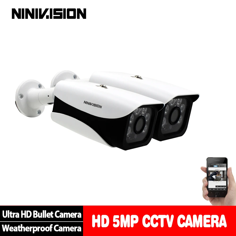 

NINIVISION 5.0MP CCTV Camera 5MP 3.6MM HD Lens 90 Degree Panoramic AHD Camera Night Vision Waterproof Outdoor 2PCS Bullet Camera