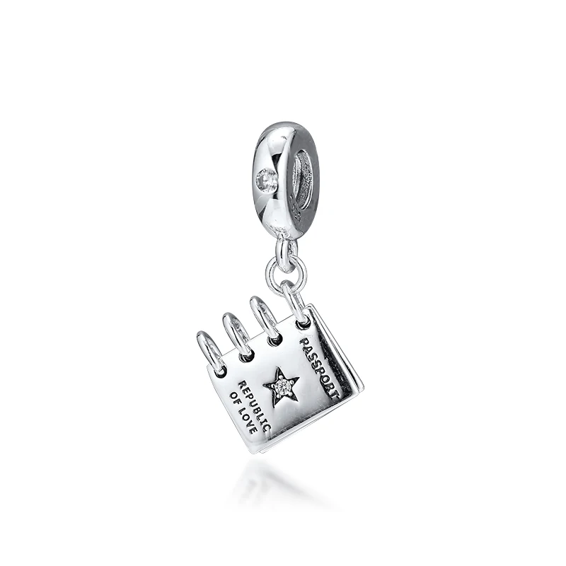 

925 Sterling Silver Adventure of Love Passport Charm Beads Fit Pandora Charms Silver 925 Original Bracelet Kralen perle QANDOCCI