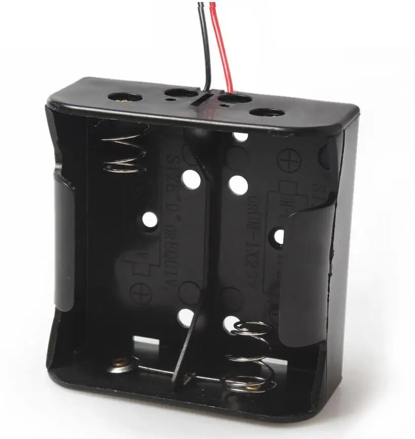 

MasterFire 400pcs/lot Black Plastic 2 Slots 3V Wire Leaded Battery Storage Case Box 2 X D Size Batteries Holder Case Cover