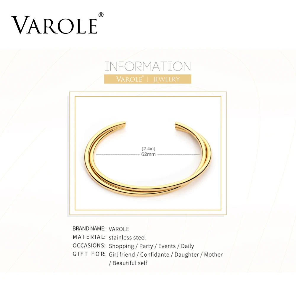 VAROLE Simple Twisted line Cuff Bracelet Stainless steel Bangle Gold Color Bracelets Bangles For Women Fashion Jewelry Pulseiras 4