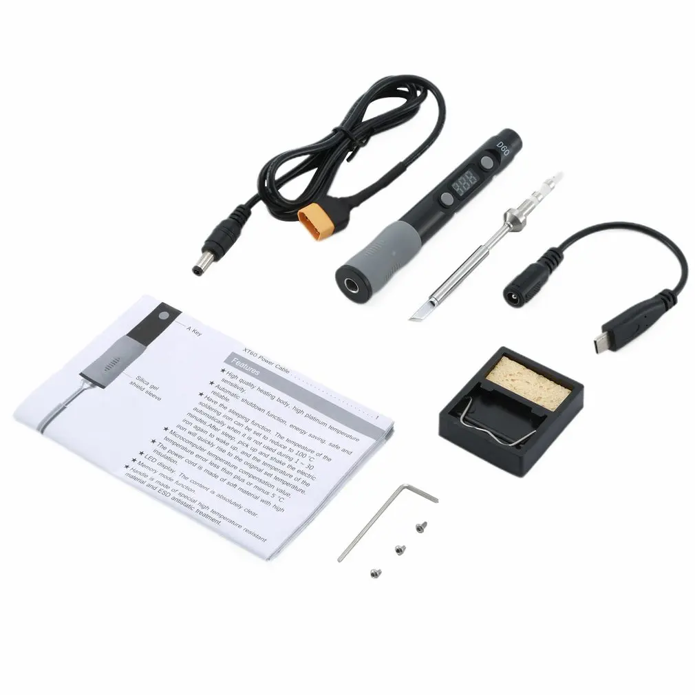

SQ-D60 Electric Soldering Iron Kit 12-24V Adjustable 100-500â„ƒ Constant Temperature Digital Display Soldering Iron