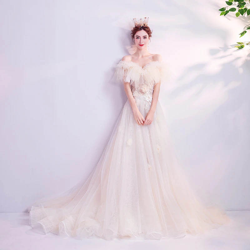 SSYFashion, новинка, свадебное романтическое вечернее платье цвета слоновой кости с кружевной аппликацией, длинное вечернее платье для выпускного вечера, Платья для особых случаев