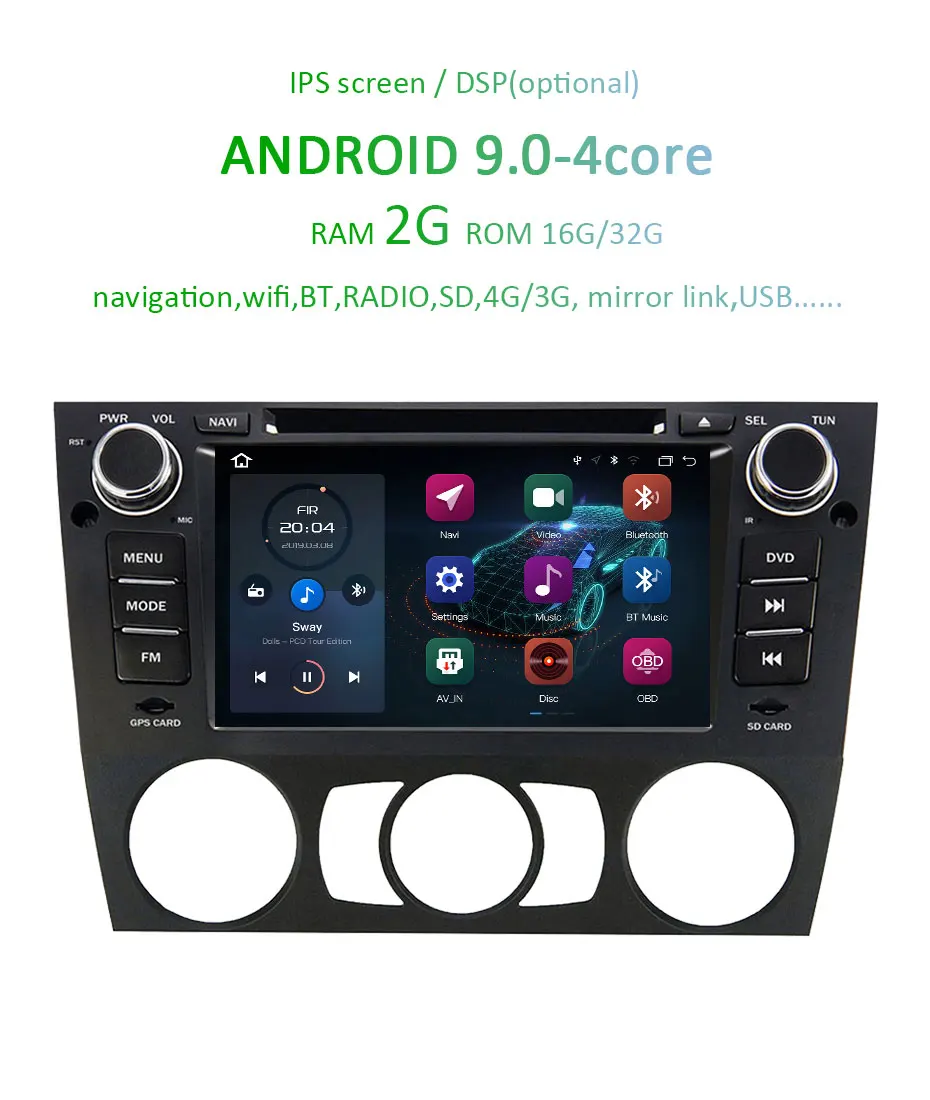 Excellent Android 9.0 4G RAM 64G ROM Car GPS receiver For BMW 3 series E90 E91 E92 E93 GPS RADIO stereo navigation head unit audio dvd 3
