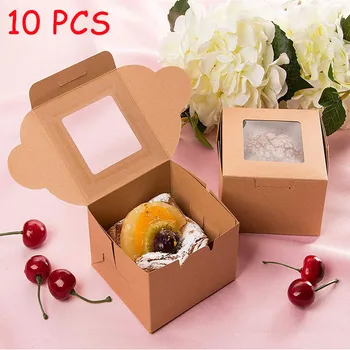 

10Pcs Kraft Paper Cupcake Packing Box with PVC Window Cardboard Cake Muffin Cookies Candy Boxes for Wedding Party Birthday Favor