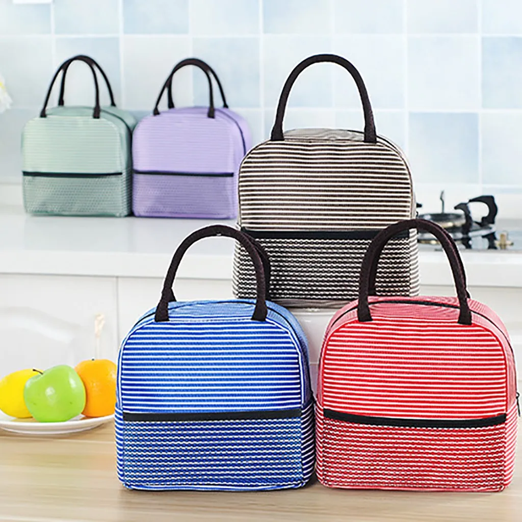 

Portable Insulated Thermal Cooler Lunch Bag Striped Fashion Box Carry Tote shopping Picnic Case picnic Storage Bag New 2020 7P