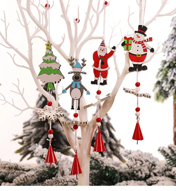 Деревянная подвесная Елочная игрушка Санта Клаус колокольчик украшения Лось Снежинка ветер орнамент колоколов новогодний декор Navidad