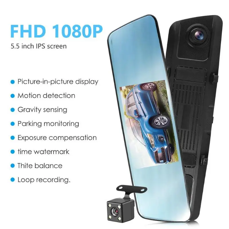 FHD 1080P Автомобильный видеорегистратор 170 градусов объектив зеркало заднего вида Dashcam g-сенсор детектор движения видео рекордер с камерой заднего вида