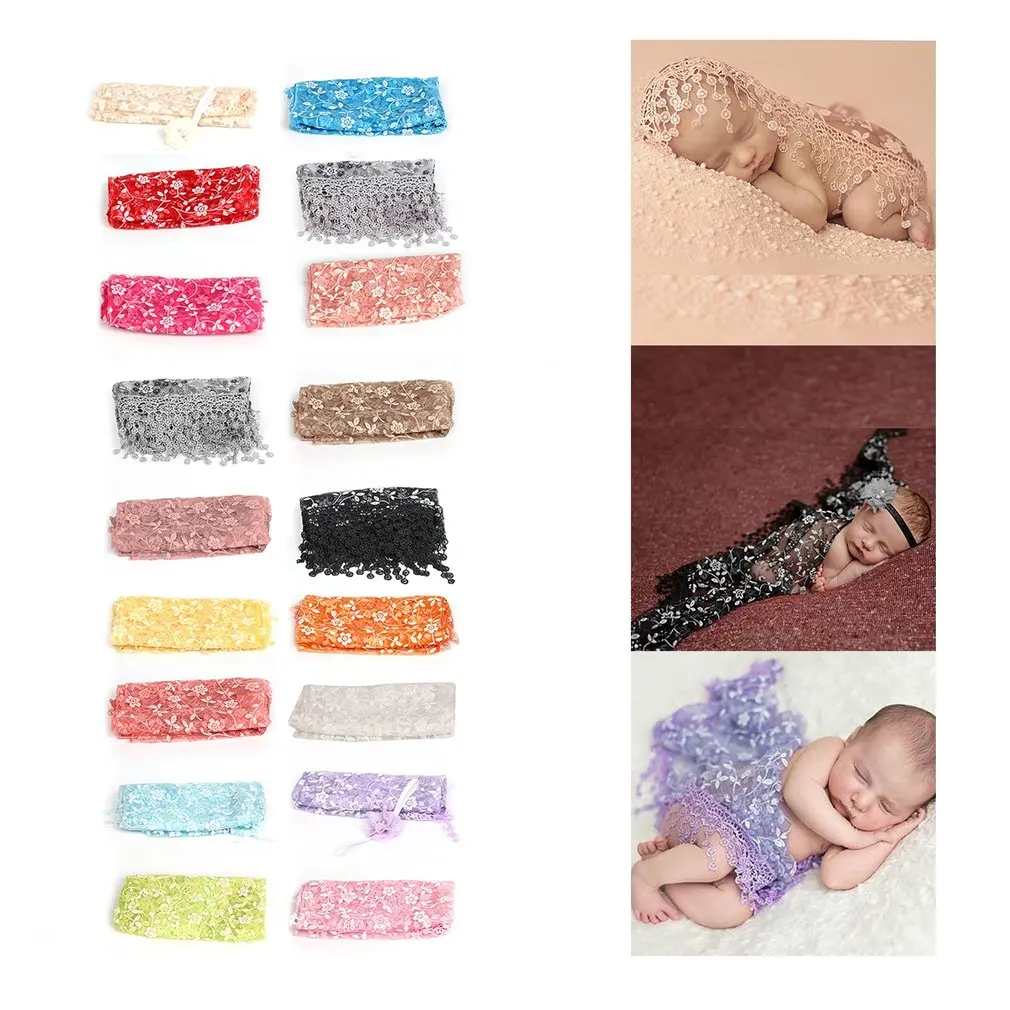 Newborn Photography Prop blanket set Wrapped Stretch Lace Baby Newborn Photo Props Wrap/Backdrop Wraps with headdress flower