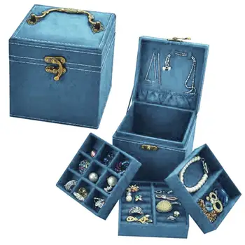 

Vintage Three Layers Tote Jewelry Box Organizer Display Storage Case with Lock hot