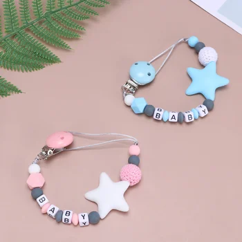 

2pcs Silicone Infant Pacifier Clips Baby Soother Pacifier Chain Baby Pacifier Anti-drop Chain (1pcs Blue, 1pcs Pink)