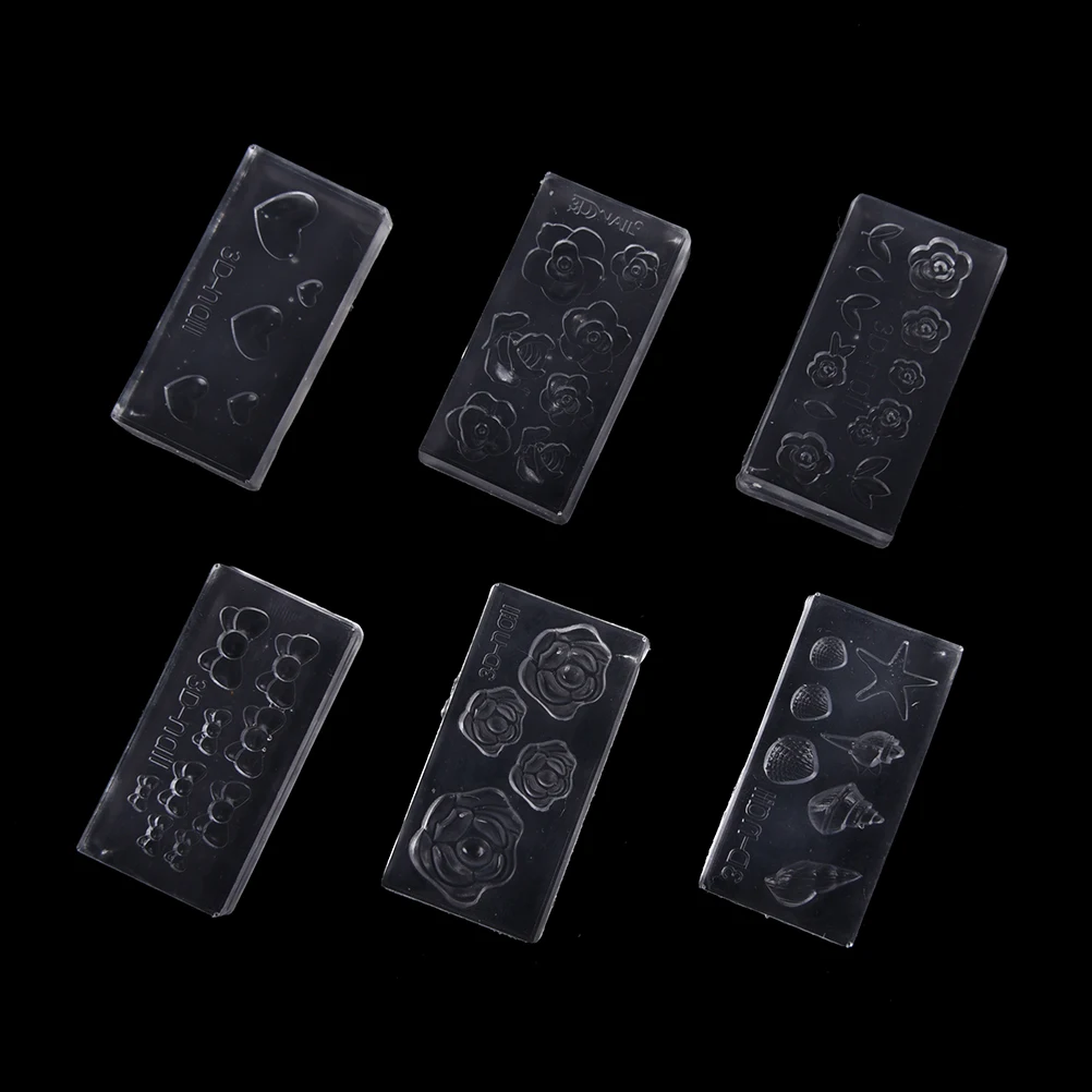 6Pcs/set 3D Acrylic Mold DIY Design Silicone Nail Art Templates Pattern Manicure Beauty Nails Art 3D Nail Art Molds