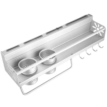 

Kitchen Wall-Mounted Shelf Hook Multi-Function Kitchen Storage Accessories Silver