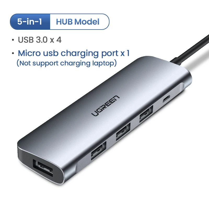 Ugreen USB C концентратор type C к Мульти USB 3,0 концентратор HDMI адаптер док-станция для MacBook Pro huawei mate 30 USB-C 3,1 разветвитель порт type C концентратор - Цвет: 5-in-1 HUB-Micro usb