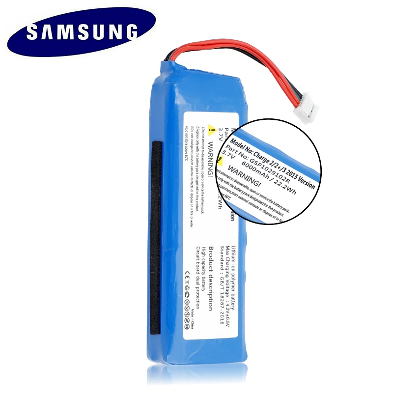 

Samsung Battery GSP1029102R for JBL Charge 2 Plus,Charge 2+,charge 3 2015,check the place of 2 red and 2 black wire 6000mAh