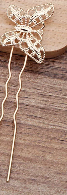 KC gold tone 30x20 мм Чистый филигранный бабочка шпильки для волос и фурнитура основы для свадьбы свадебные зажимы для волос шпильки Женские ювелирные аксессуары - Цвет: KC gold tone